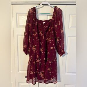 Maurices Burgundy Floral Long Sleeve Dress